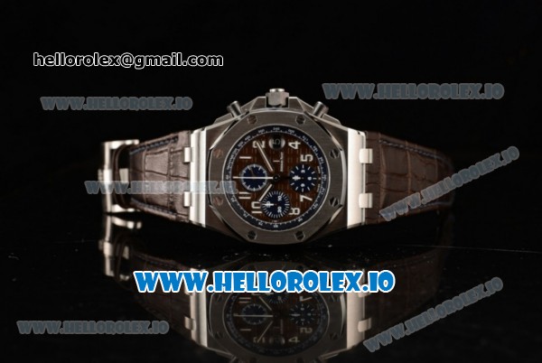 Audemars Piguet Royal Oak Offshore Clone AP Calibre 3126 Automatic Movement Steel Brown Dial and Arabic Numeral Markers Leather Strap (JF) - Click Image to Close